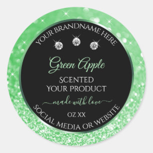 Emerald Green Glitzer Black Product Label Diamonds Runder Aufkleber