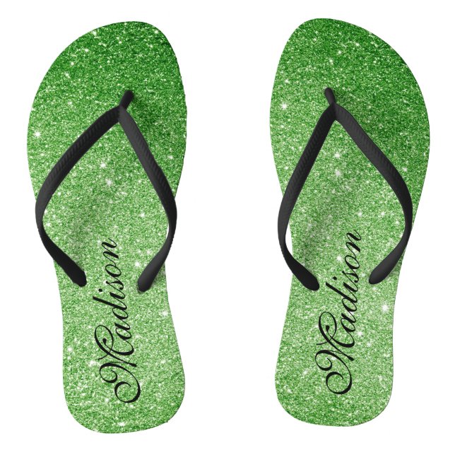 Emerald Green Glitzer Glitz & Glam Personalisiert  Flip Flops (Fußbett)