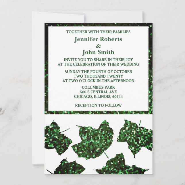 Emerald Green Glitzer Herbstlaubs Elegante Wedding Einladung (Vorderseite)