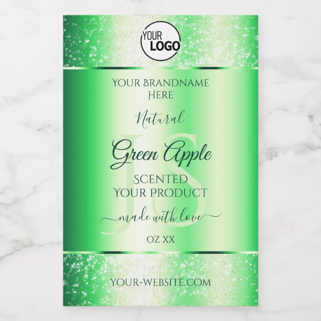 Emerald Green Glitzer Product Labels Monogram Logo Lebensmitteletikett (Einzelnes Label)