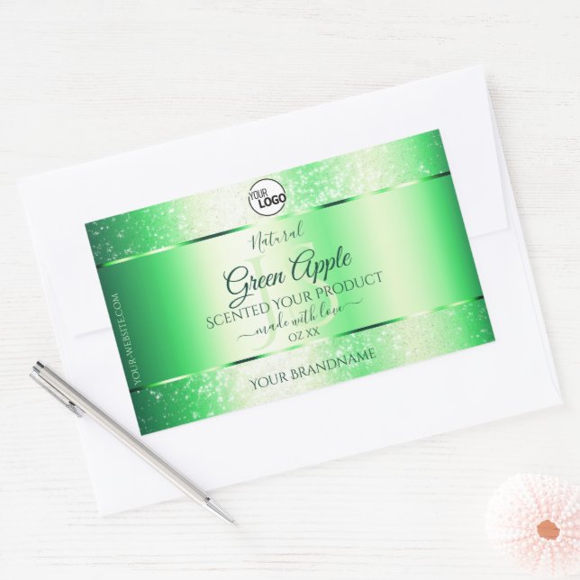 Emerald Green Glitzer Product Labels Monogram Logo Rechteckiger Aufkleber (Umschlag)