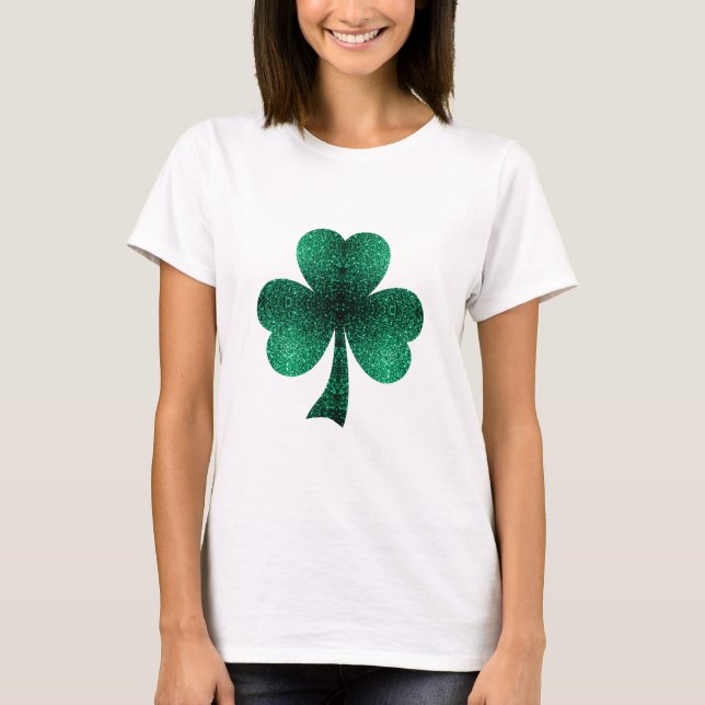 Emerald Green Glitzern Kleeblatt Clover St Pat Day T-Shirt (Vorderseite)