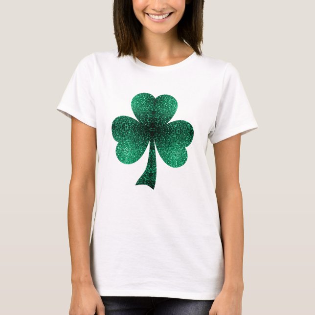 Emerald Green Glitzern Kleeblatt Clover St Pat Day T-Shirt (Vorderseite)