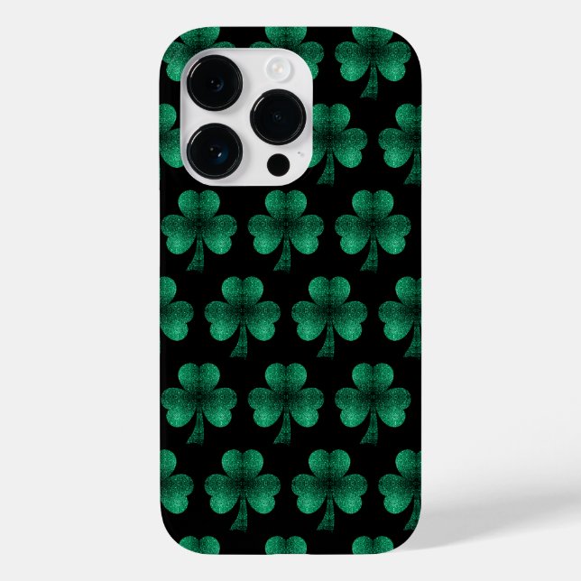 Emerald Green Glitzern Kleeblatt schwarz Case-Mate iPhone Hülle (Rückseite)