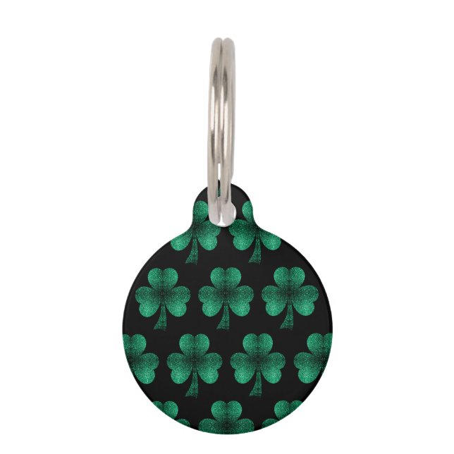 Emerald Green Glitzern Kleeblatt schwarz Haustiermarke (Vorderseite)