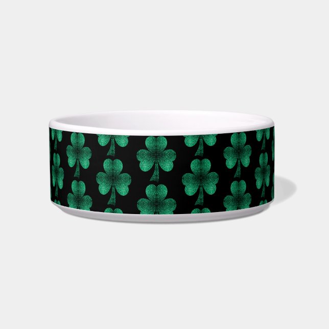 Emerald Green Glitzern Kleeblatt schwarz Napf (Vorderseite)