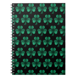 Emerald Green Glitzern Kleeblatt schwarz Notizblock