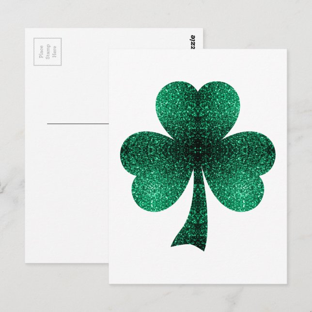 Emerald Green Glitzern Kleeblatt St Patrick's Day Postkarte (Vorne/Hinten)