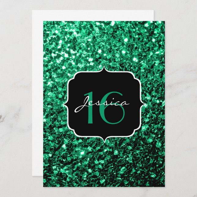 Emerald Green Glitzern Sweet 16 Einladung (Vorne/Hinten)