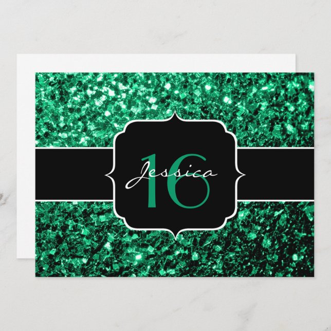 Emerald Green Glitzern Sweet 16 Einladung (Vorne/Hinten)