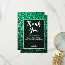 Emerald Green Glitzern Sweet 16 elegante Schrift Dankeskarte