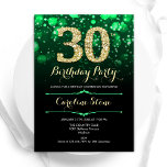 Emerald Green Gold 30. Geburtstag Einladung<br><div class="desc">Party Einladung zum 30. Elegantes smaragdgrün und schwarz Design mit Imitaten Glitzer Gold. Mit stilvollen Diamanten,  Bokeh-Leuchten und Skript-Schriftart. Männer oder Frauen laden ein. Ideal für eine stilvolle Geburtstagsparty. Personalisieren Sie Ihre persönlichen Daten. Nachricht,  wenn Sie weitere Anpassungen benötigen. Gedruckte Zazzle Einladungen oder Sofortdownload digitalen druckbaren Vorlage.</div>