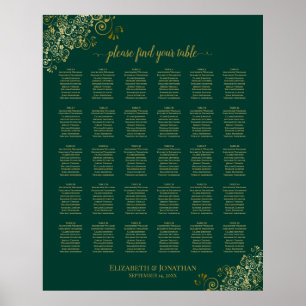 Emerald Green Gold 30 Table Wedding Seating Chart Poster