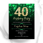 Emerald Green Gold 40. Geburtstag Einladung<br><div class="desc">40. Party Einladung. Elegantes smaragdgrün und schwarz Design mit Imitaten Glitzer Gold. Mit stilvollen Diamanten,  Bokeh-Leuchten und Skript-Schriftart. Männer oder Frauen laden ein. Ideal für eine stilvolle Geburtstagsparty. Personalisieren Sie Ihre persönlichen Daten. Nachricht,  wenn Sie weitere Anpassungen benötigen. Gedruckte Zazzle Einladungen oder Sofortdownload digitalen druckbaren Vorlage.</div>