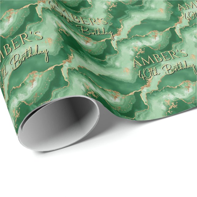 Emerald Green Gold Abstract Marble Design Geschenkpapier (Rolleneckpunkt)