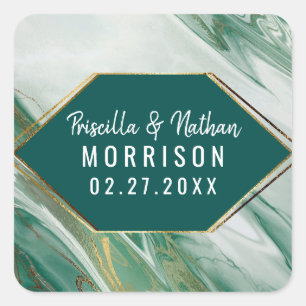 Emerald Green Gold Abstrakt Agate Marble Wedding Quadratischer Aufkleber