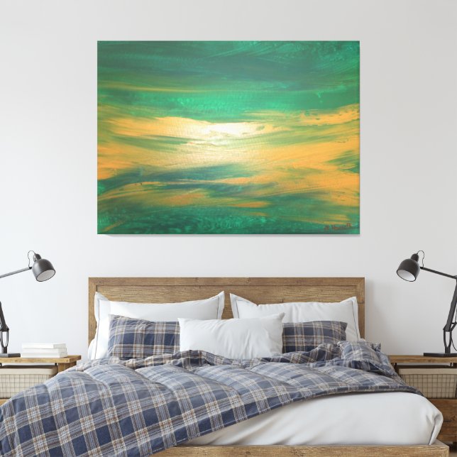 Emerald Green Gold Abstrakt Art Contemporary Leinwanddruck (Insitu (Schlafzimmer))