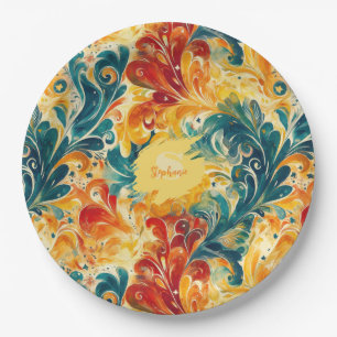 Emerald Green & Gold Abstrakt Paisley Blätter (3) Pappteller