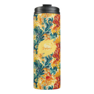 Emerald Green & Gold Abstrakt Paisley Blätter (3) Thermosbecher