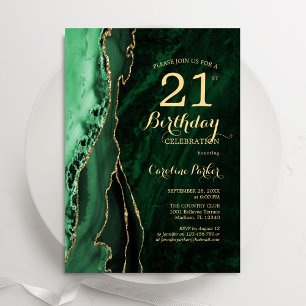 Emerald Green Gold Agate 21. Geburtstag Einladung