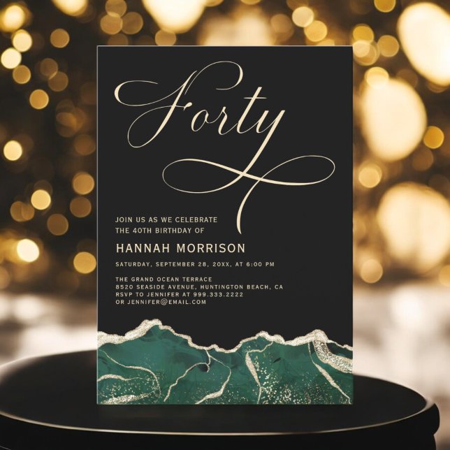 Emerald Green Gold Agate 40. Geburtstag Einladung (Von Creator hochgeladen)