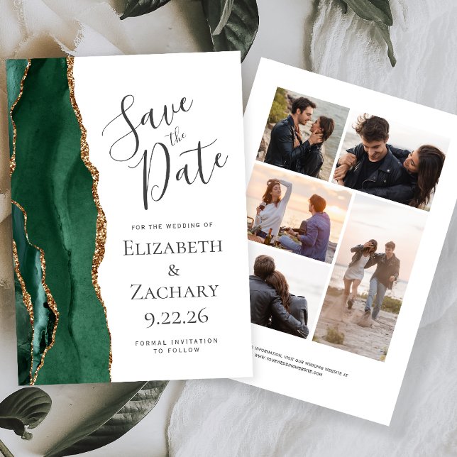 Emerald Green Gold Agate 5-Foto Save the Date (Von Creator hochgeladen)
