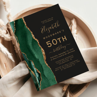 Emerald Green Gold Agate Dark 50. Geburtstagsparty Einladung