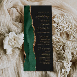 Emerald Green Gold Agate Dark Wedding Program