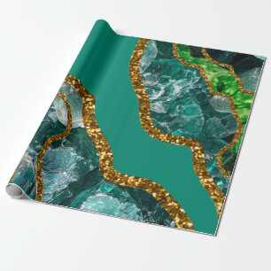 Emerald Green & Gold Agate Geode Glitzer Geschenkpapier