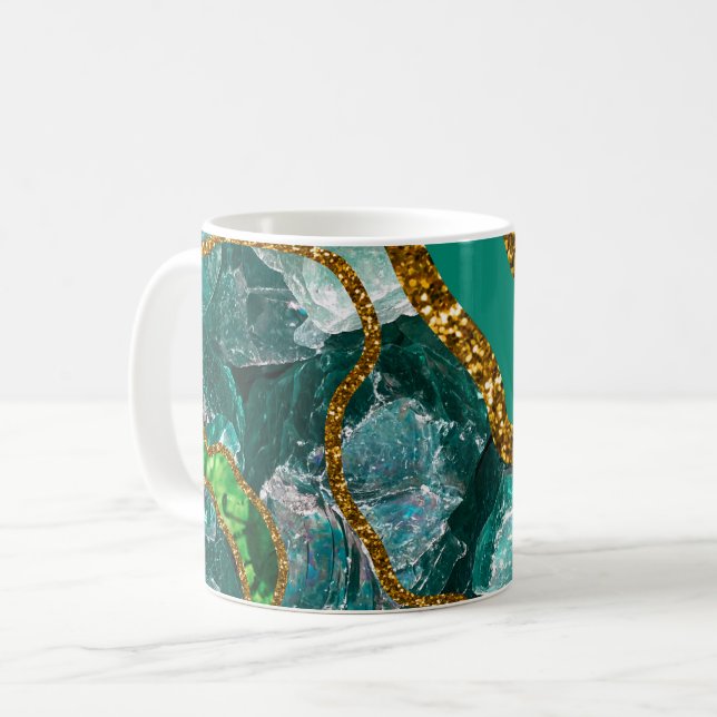 Emerald Green & Gold Agate Geode Glitzer Kaffeetasse (Vorderseite Links)