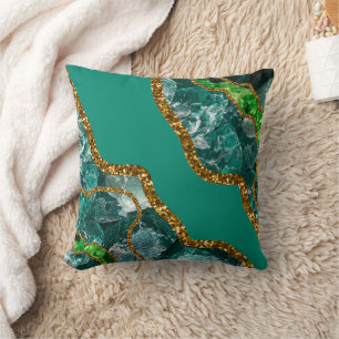 Emerald Green & Gold Agate Geode Glitzer Kissen