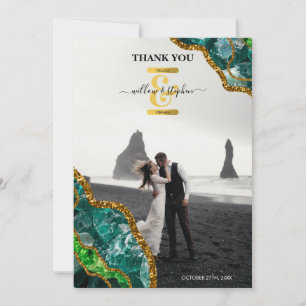 Emerald Green & Gold Agate Geode Glitzer Monogram Dankeskarte