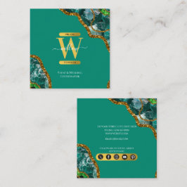 Emerald Green & Gold Agate Geode Glitzer Monogram Quadratische Visitenkarte