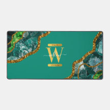 Emerald Green & Gold Agate Geode Glitzer Monogram