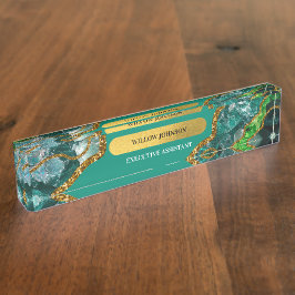 Emerald Green & Gold Agate Geode Glitzer Namensplakette