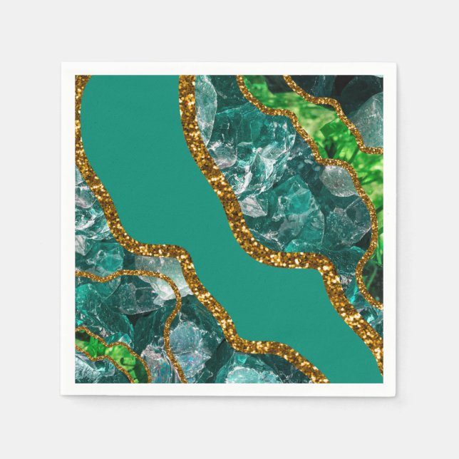 Emerald Green & Gold Agate Geode Glitzer Serviette (Vorderseite)