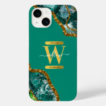 Emerald Green & Gold Agate Geode Monogram