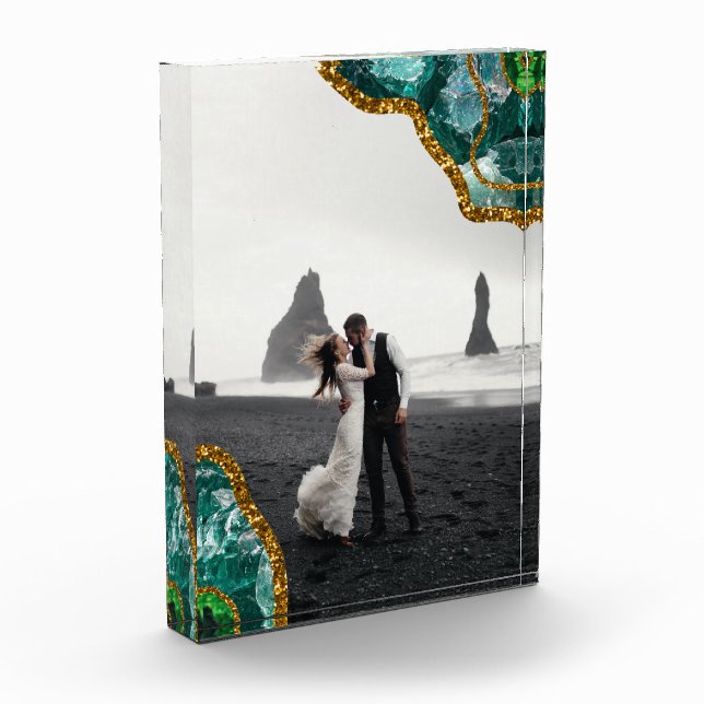 Emerald Green Gold Agate Geode Wedding Foto (Links)