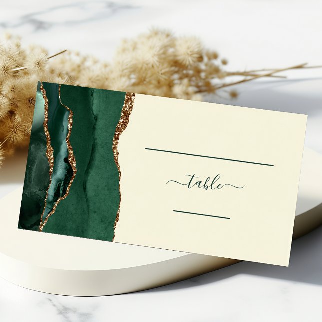 Emerald Green Gold Agate Ivory Wedding Table Platzkarte (Von Creator hochgeladen)