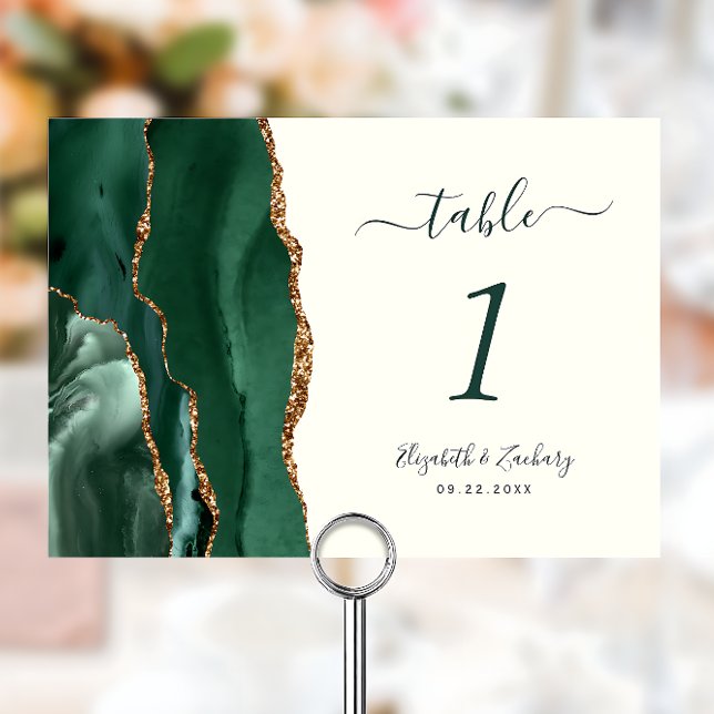 Emerald Green Gold Agate Ivory Wedding Tischnummer (Von Creator hochgeladen)