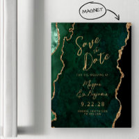 Emerald Green Gold Agate Magnetic Save the Date