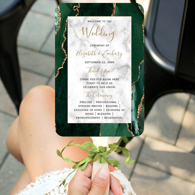 Emerald Green Gold Agate Marble Wedding Program Fächer (Von Creator hochgeladen)