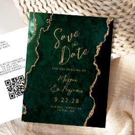 Emerald Green Gold Agate QR-Code Save the Date Ankündigungspostkarte