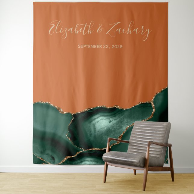 Emerald Green Gold Agate Rust Wedding Foto Stand Wandteppich (Beispiel)