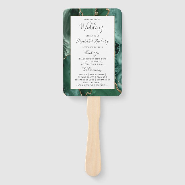 Emerald Green Gold Agate Wedding Program Fächer (Vorderseite)