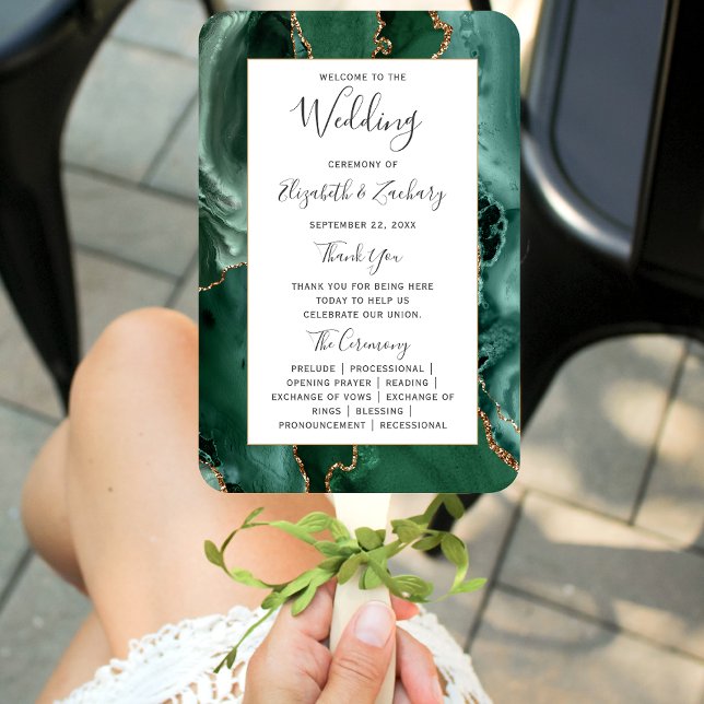 Emerald Green Gold Agate Wedding Program Fächer (Von Creator hochgeladen)