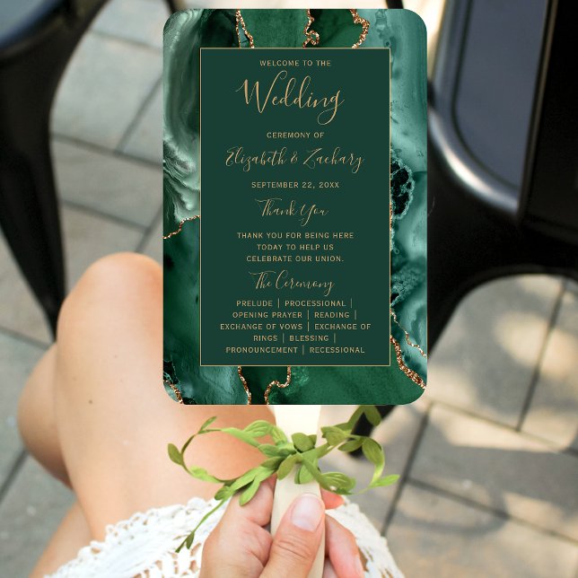 Emerald Green Gold Agate Wedding Program Fächer (Von Creator hochgeladen)