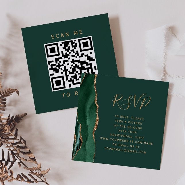 Emerald Green Gold Agate Wedding QR Code UAWG Begleitkarte (Von Creator hochgeladen)