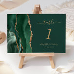 Emerald Green Gold Agate Wedding Tischnummer<br><div class="desc">Der links Rand dieser eleganten,  modernen Hochzeitskarte mit einer smaragdgrünen Aquarellgrenze,  die mit Imitaten mit goldenem Glitzer bestickt ist,  zeichnet sich durch einen smaragdgrünen Aquarell aus. Der anpassbare Text kombiniert goldfarbene Handschrift,  kursiv und kopperplate Schriftart auf grünem Hintergrund.</div>