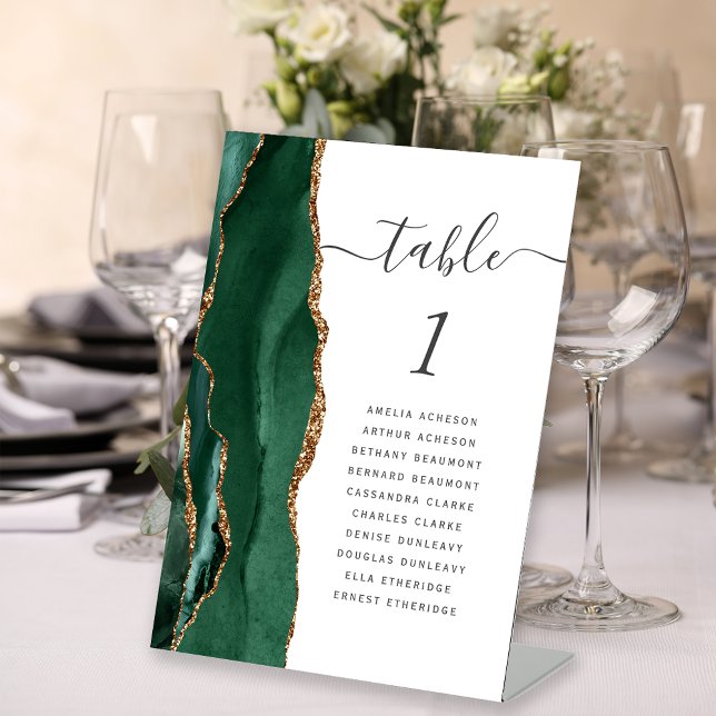 Emerald Green Gold Agate Wedding Tischnummer Sockelschild (Von Creator hochgeladen)